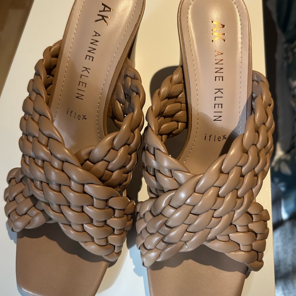 Anne Klein Tan Mules with Braided Design